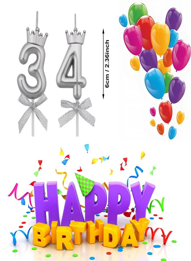 شموع عيد ميلاد VSHILI رقم 34 و43، شموع كعكة عيد الميلاد 34 و43، زينة كعكة عيد ميلاد فضية تحمل الرقم 34 و43، مناسبة للرجال والنساء - Image 2